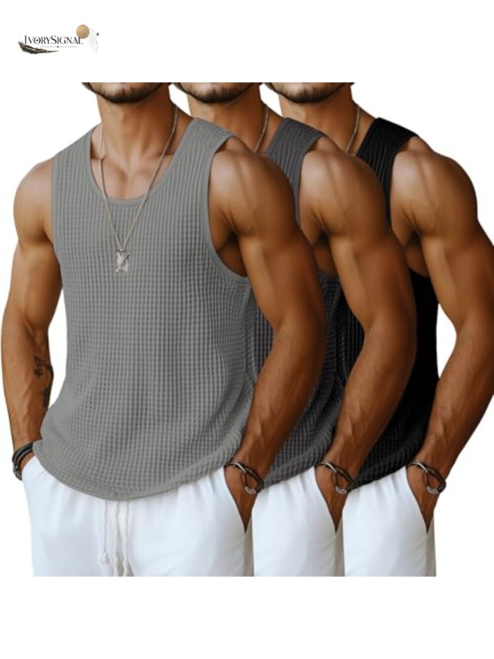 3 Pack Waffle Knit Sleeveless Tank Tops for Men Athletic Summer Shirts